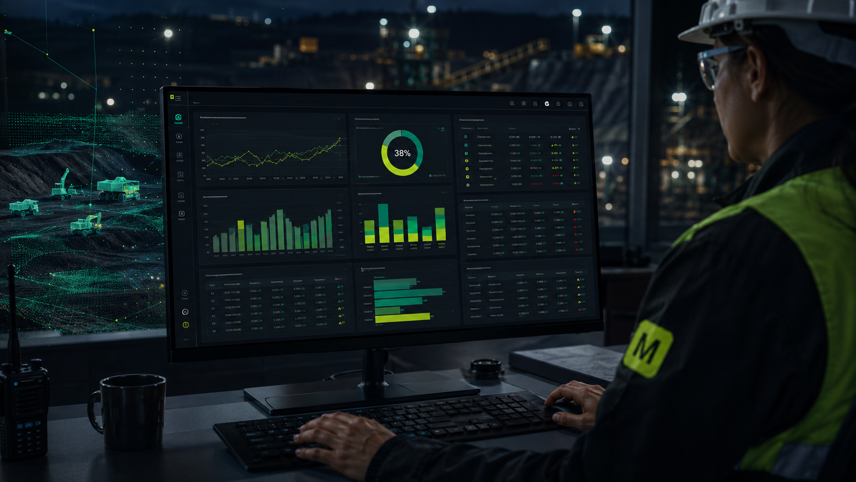 Especialista utilizando o ERP Minerion em operação de mineração